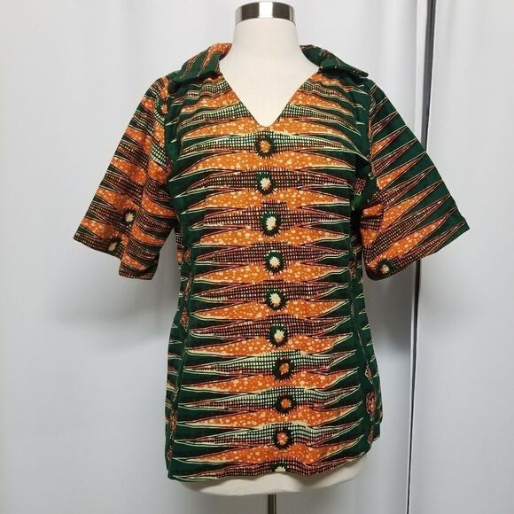 African Shirt Homemade Kenti Print Double Wax Block - Picture 1 of 6